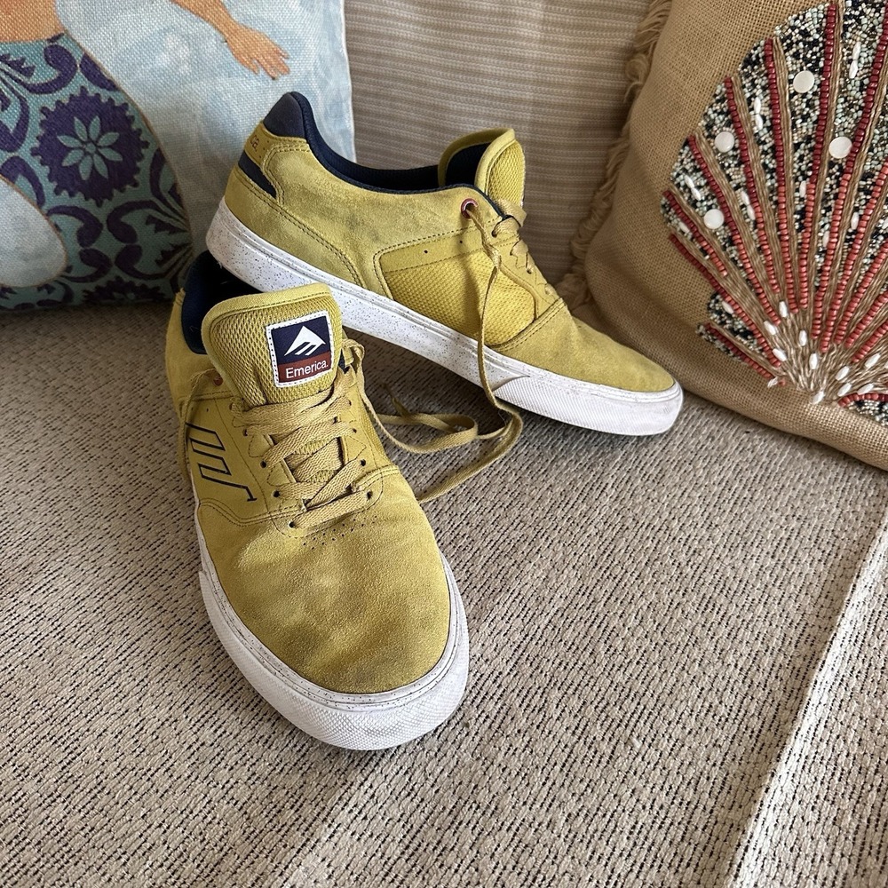 EMERICA Men's Size 10 THE LOW VULC Skate Shoe Sneakers Gold Suede Indie Grunge - Picture 2 of 9